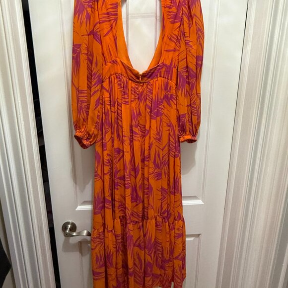 Toccin X RTR Palm Print Maxi Dress in Orange 6 Womens Long Gown - Picture 4 of 5